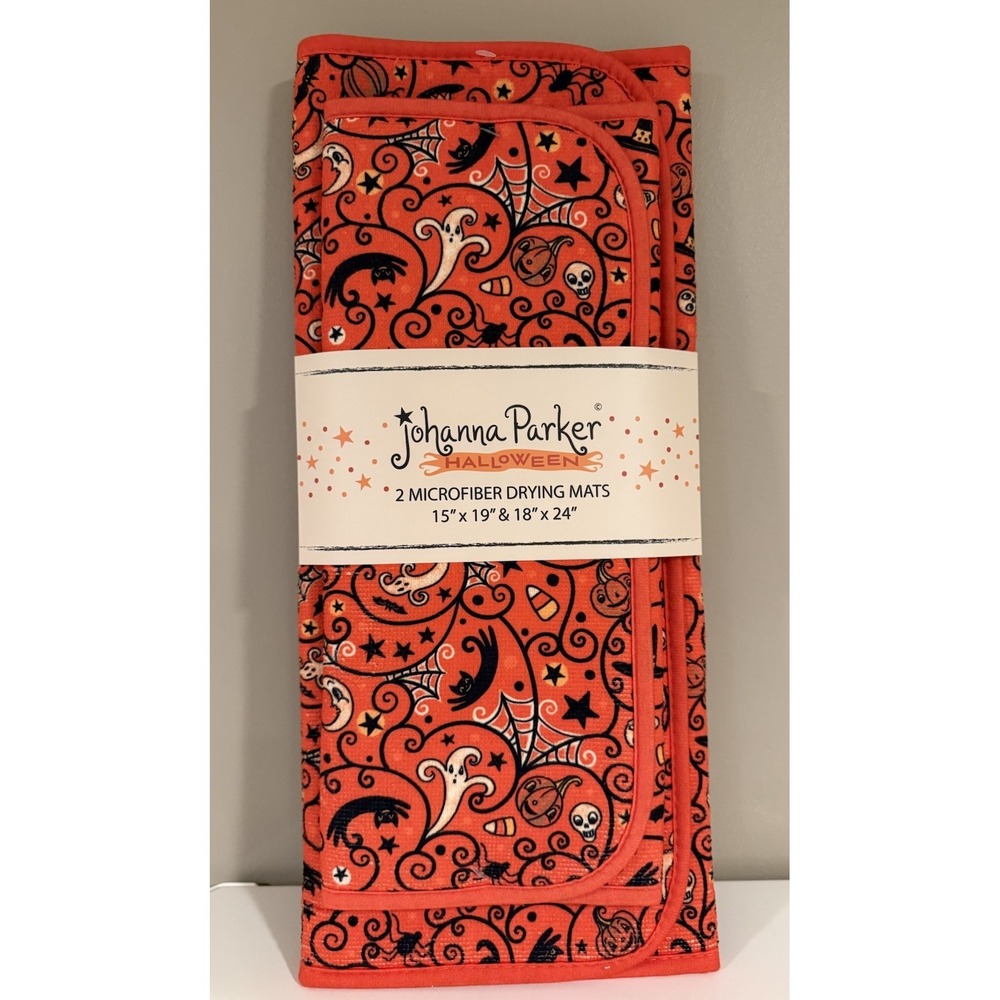 Johanna Parker Halloween Microfiber Dish Drying Mats Set of 2 Orange Vintage NWT